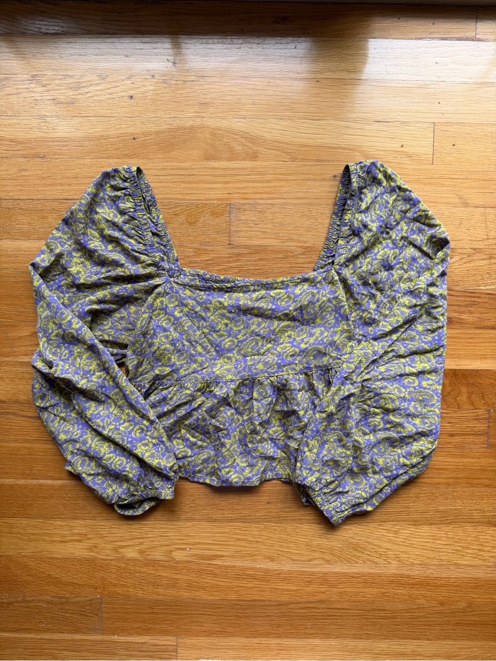 Abound Purple & Lime Green Paisley Smocked Blouse- Size Medium
